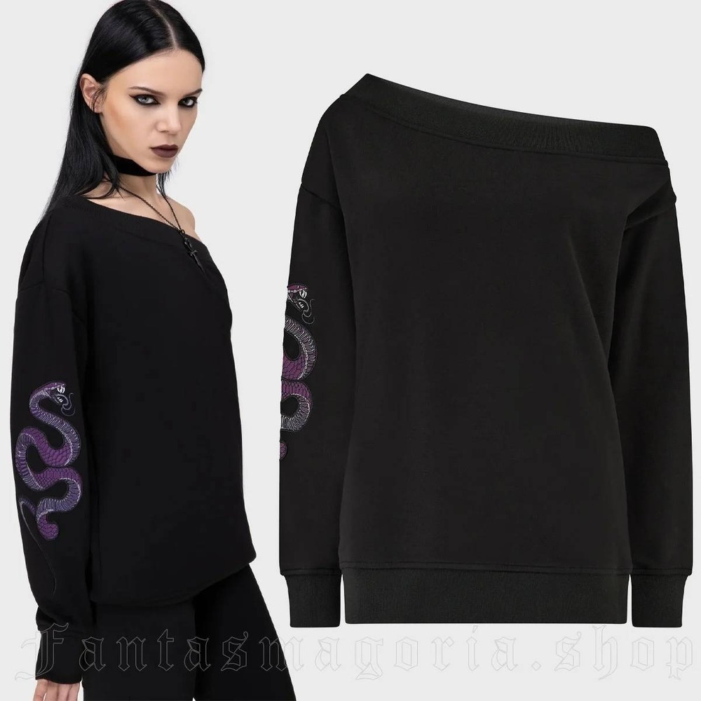 Killstar Dreadwood Sweatshirt Snake print Off shoulder